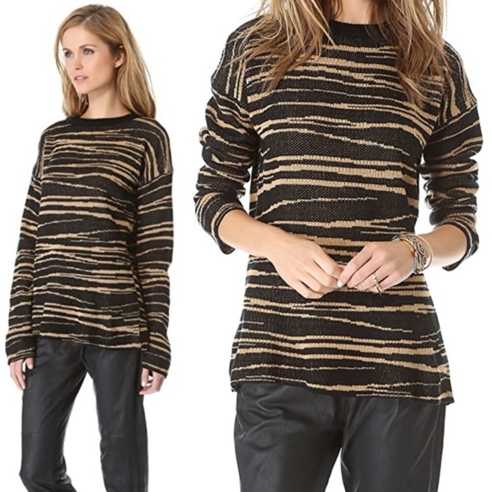 Lovers + Friends Wildcat Animal Tiger Print Pullover Knit Tunic Sweater Size M